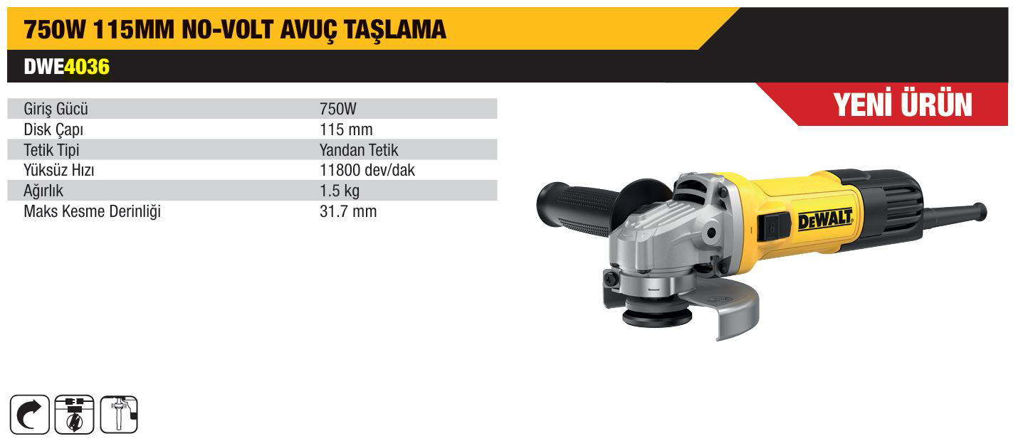 DEWALT DWE4036-QS PROFESYONEL AVUÇ TASLAMA 115M 750W